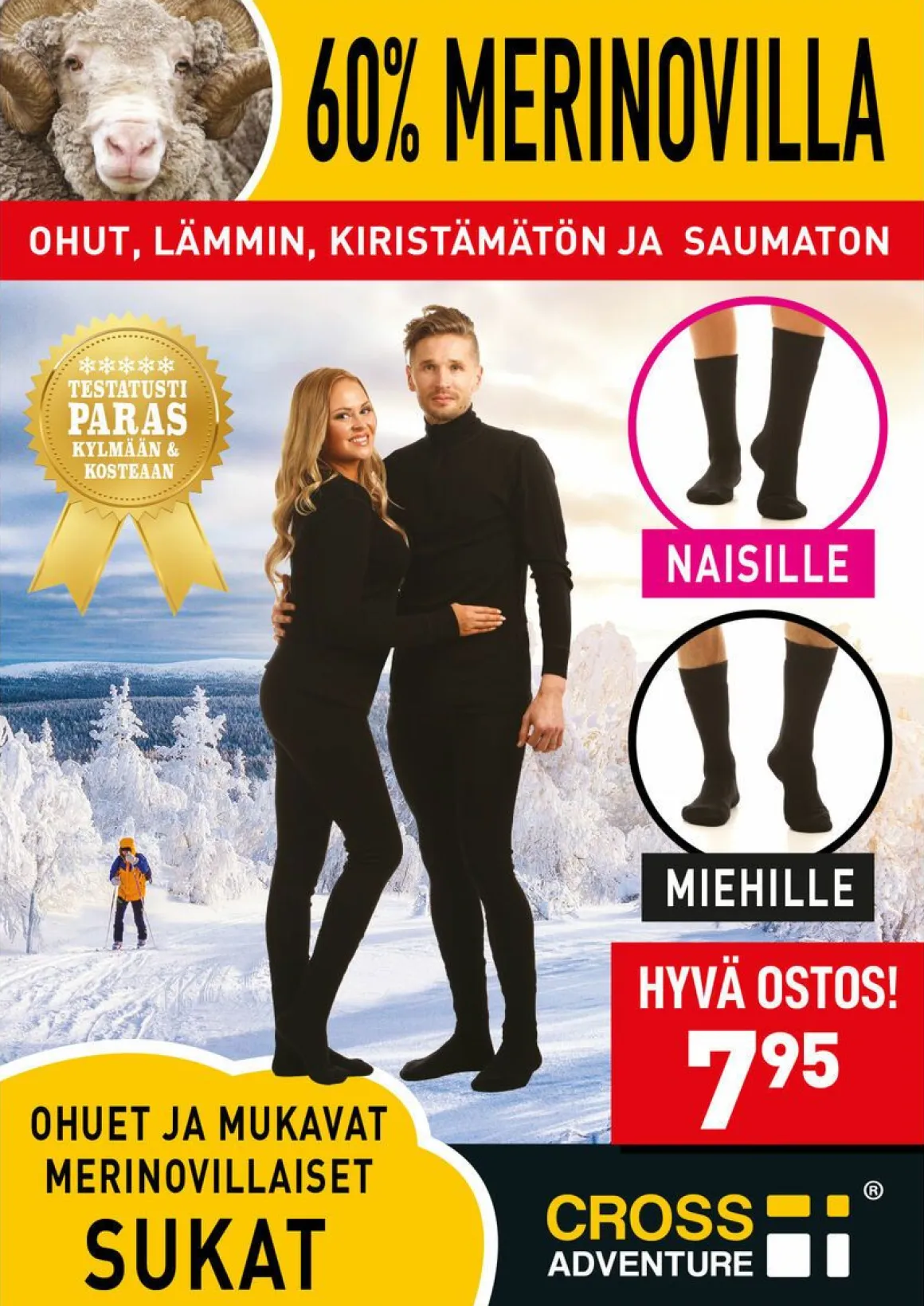 CROSS ADVENTURE 60% OHUT MERINOSUKKA KIRISTÄMÄTÖN 42-44