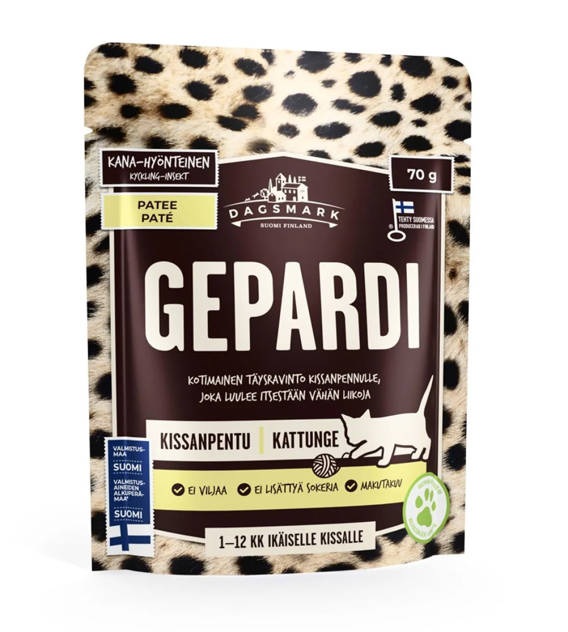 DAGSMARK GEPARDI KISSAN ANNOSATERIA KANA-HYÖNTEINEN PATE PE