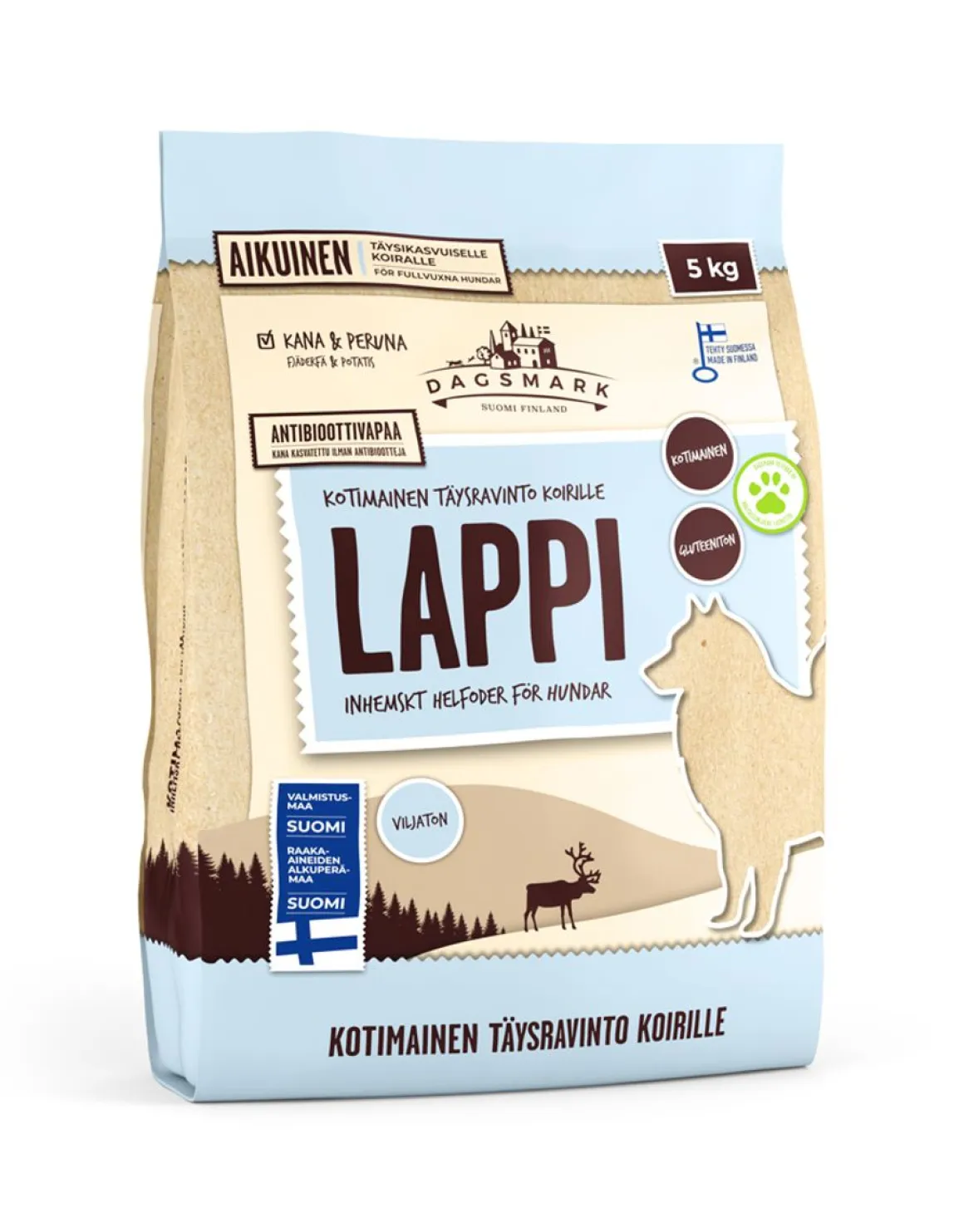 DAGSMARK LAPPI TÄYSRAVINTO VILJATON KANA-PERUNA ADULT 5 KG