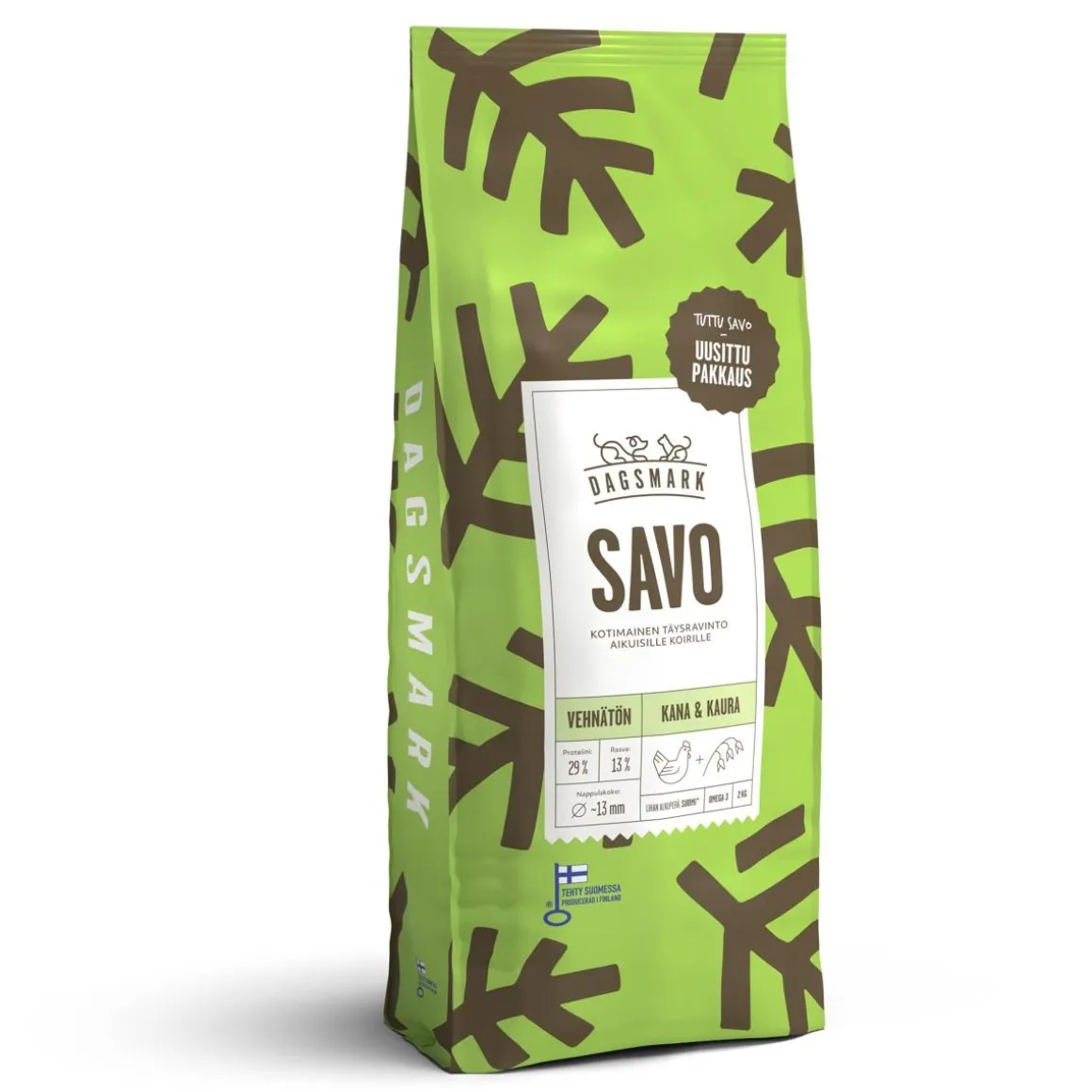 DAGSMARK SAVO TÄYSRAVINTO VEHNÄTÖN KANA-KAURA AIKUISILLE KOIRIL 2 KG