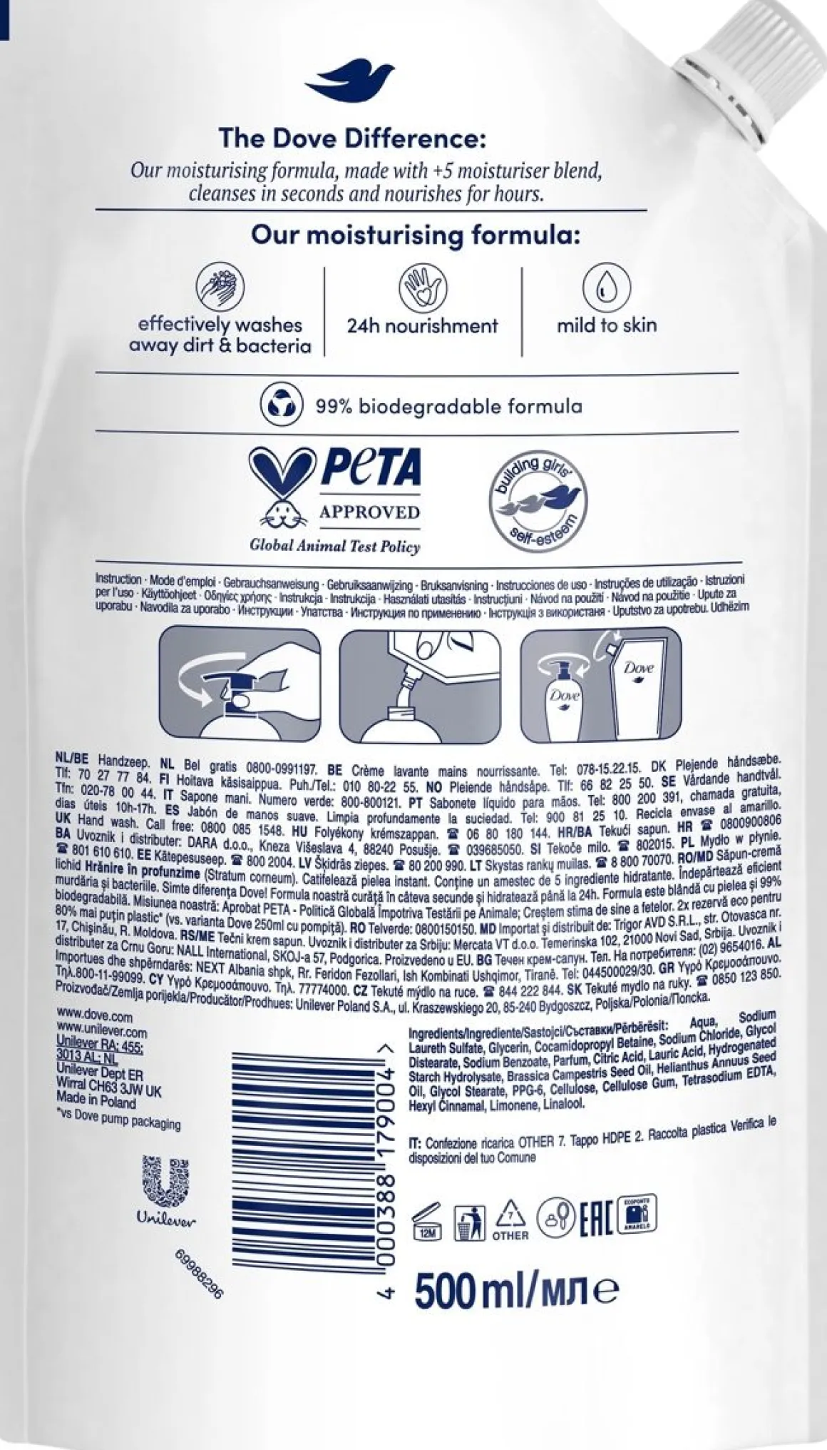 DOVE BEAUTY CREAM WASH KÄSISAIPPUA TÄYTTÖPAKKAUS 500 ML
