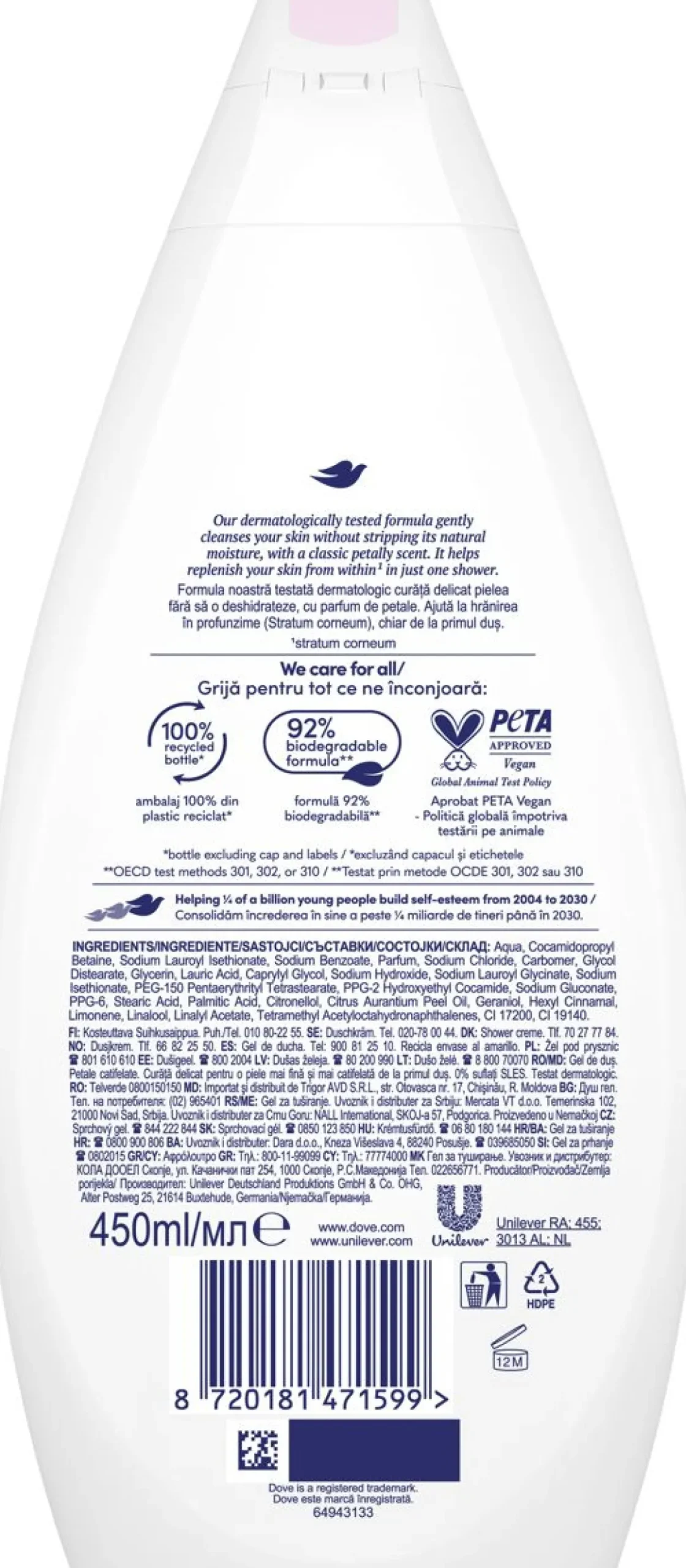 DOVE ESSENTIAL PETAL SOFT SUIHKUSAIPPUA 450 ML