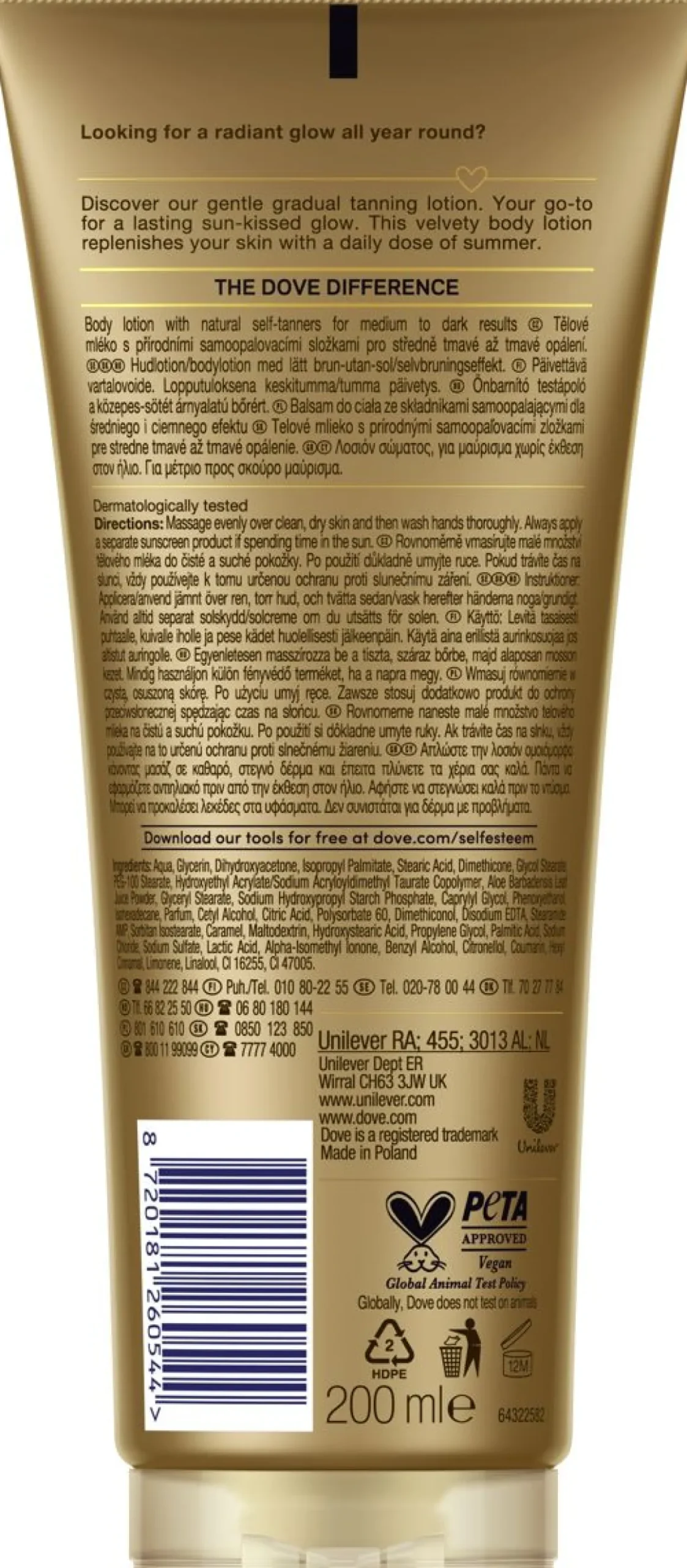 DOVE KOSTEUSVOIDE MED TO DARK 200 ML
