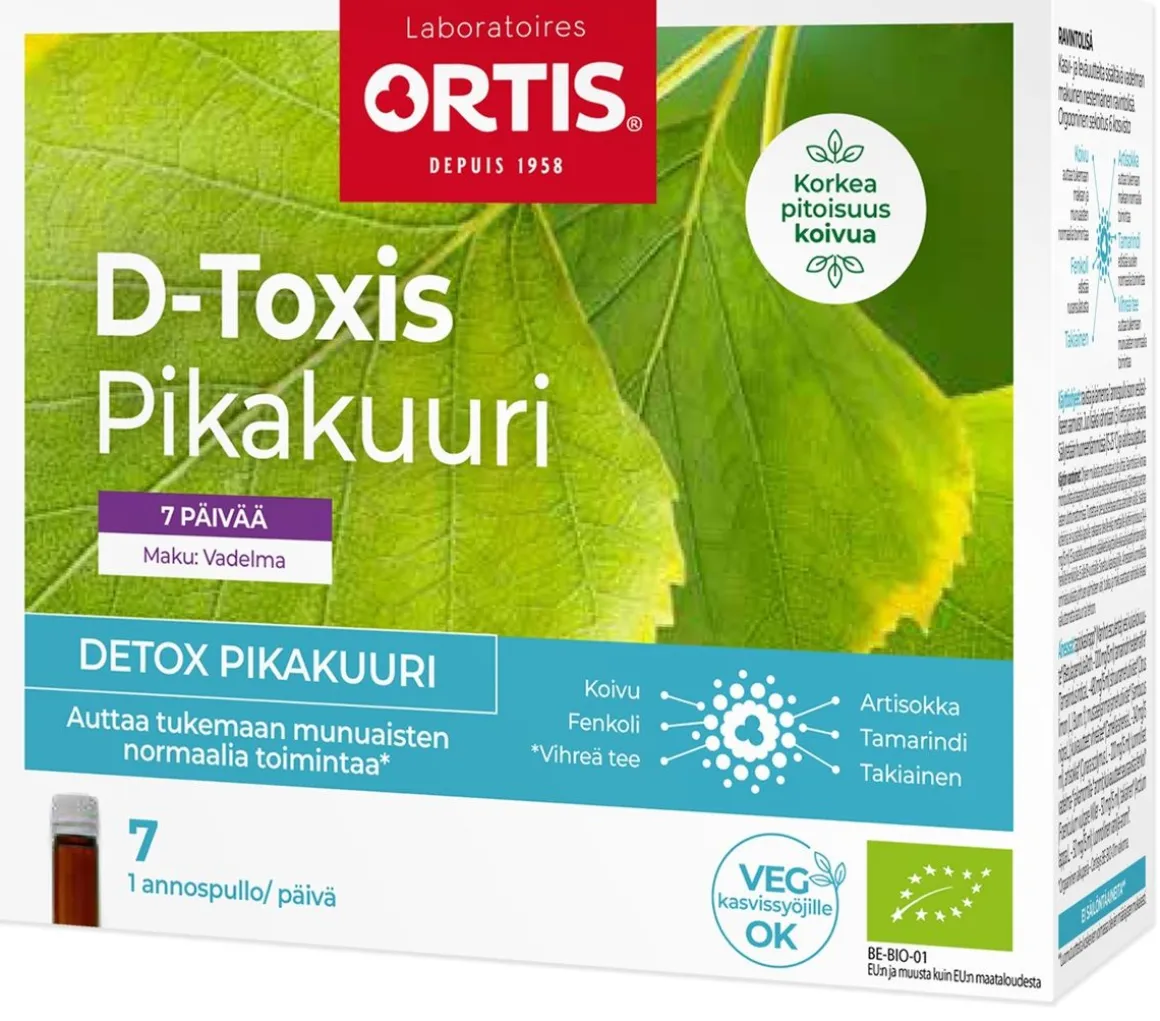 D-TOXIS DETOX PIKAKUURI VADELMA LUOMU BE-BIO-01 7X15 ML 105 ML