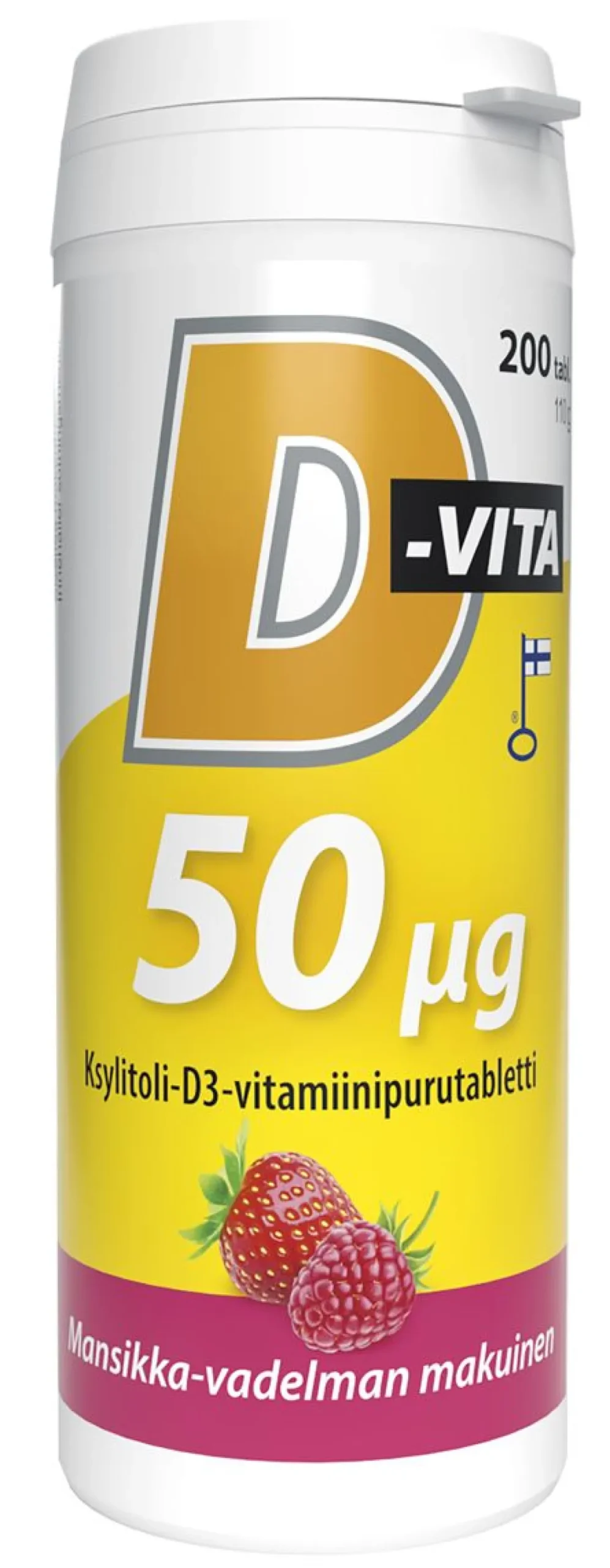 D-VITA 50 MIKROGR. MANSIKKA- VADELMANMAKU 200 KPL