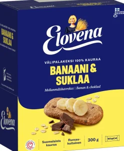 ELOVENA BANAANI-SUKLAA VÄLIPALA KEKSI 100% KAURAA 10-PACK 300 G