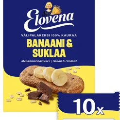 ELOVENA BANAANI-SUKLAA VÄLIPALA KEKSI 100% KAURAA 10-PACK 300 G