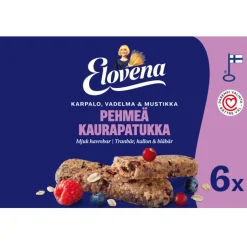 ELOVENA KARPALO-VADELMA-MUSTIKKA PEHMEÄ KAURAPATUKKA 6X30G 180 G