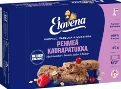 ELOVENA KARPALO-VADELMA-MUSTIKKA PEHMEÄ KAURAPATUKKA 6X30G 180 G