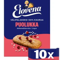 ELOVENA KAURA-PUOLUKKA VÄLIPALAKEKSI 100% KAURAA 10KPL 300