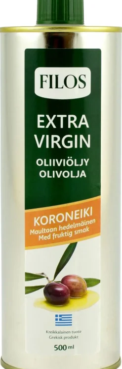 FILOS EKSTRA-NEITSYTOLIIVIÖLJY KORONEIKI PELTI 500 ML