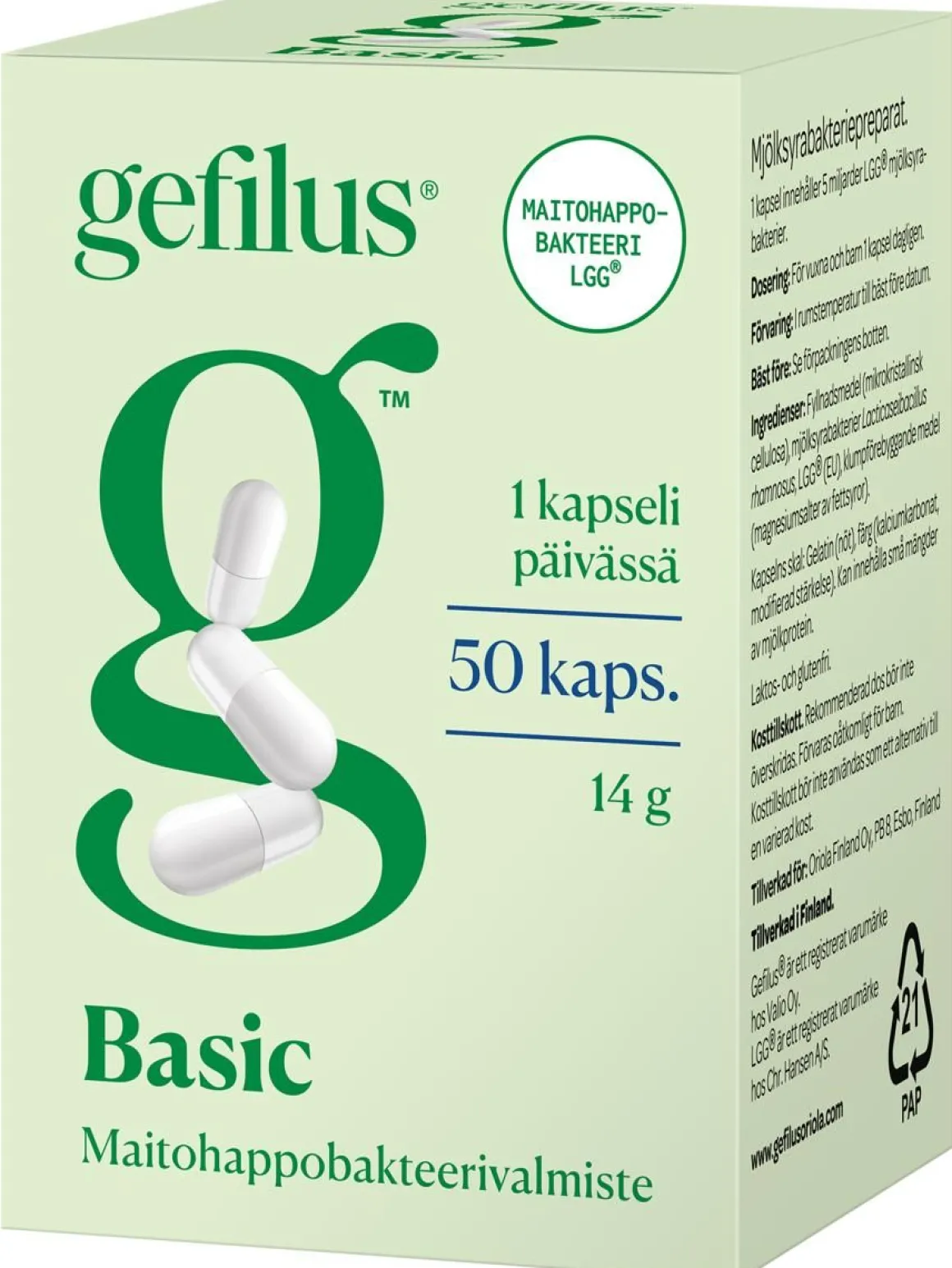 GEFILUS BASIC MAITOHAPPO- BAKTEERIKAPSELI 50 KPL