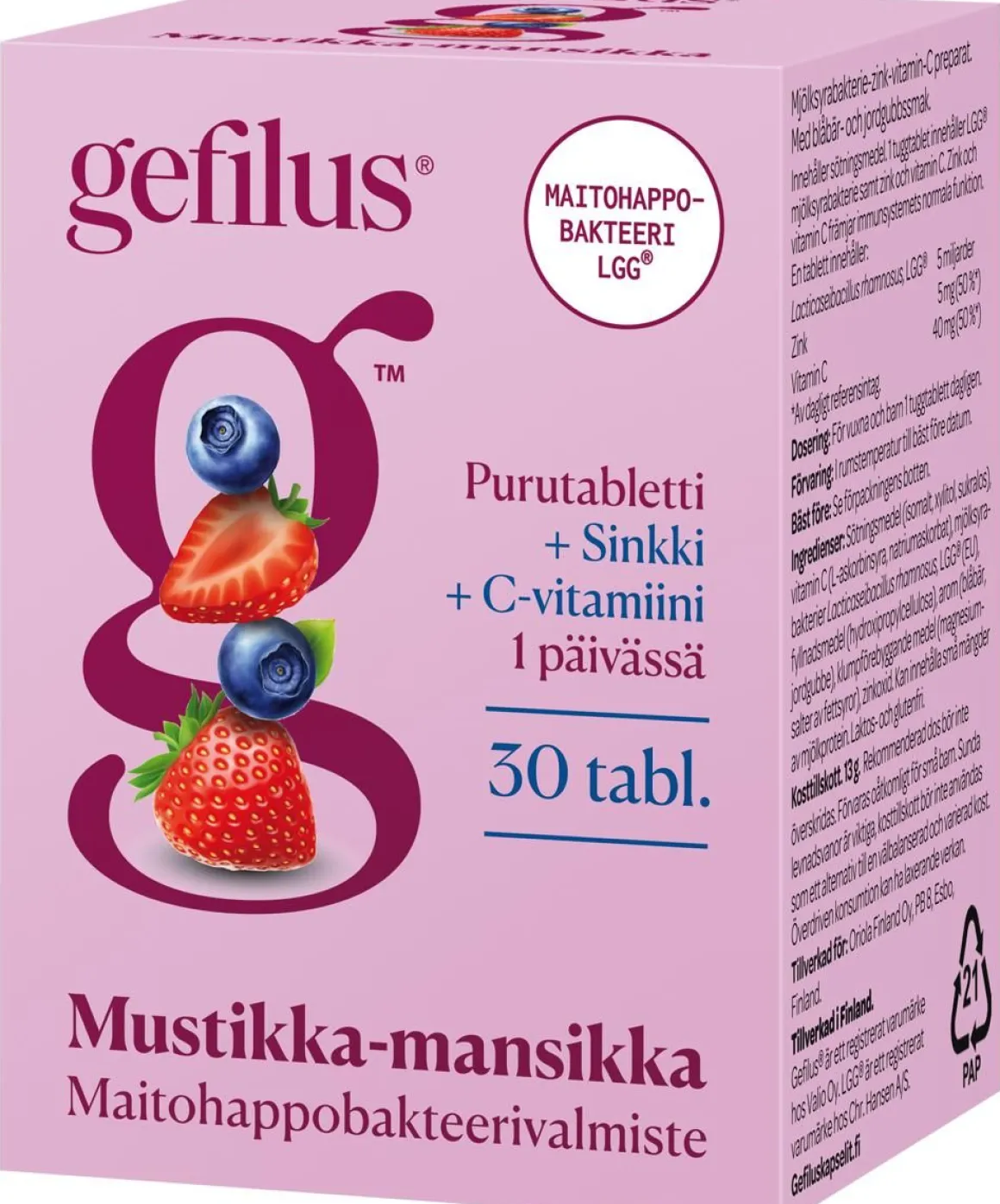 GEFILUS C+ZN MANSIKKA-MUSTIKKA PURU 30 KPL