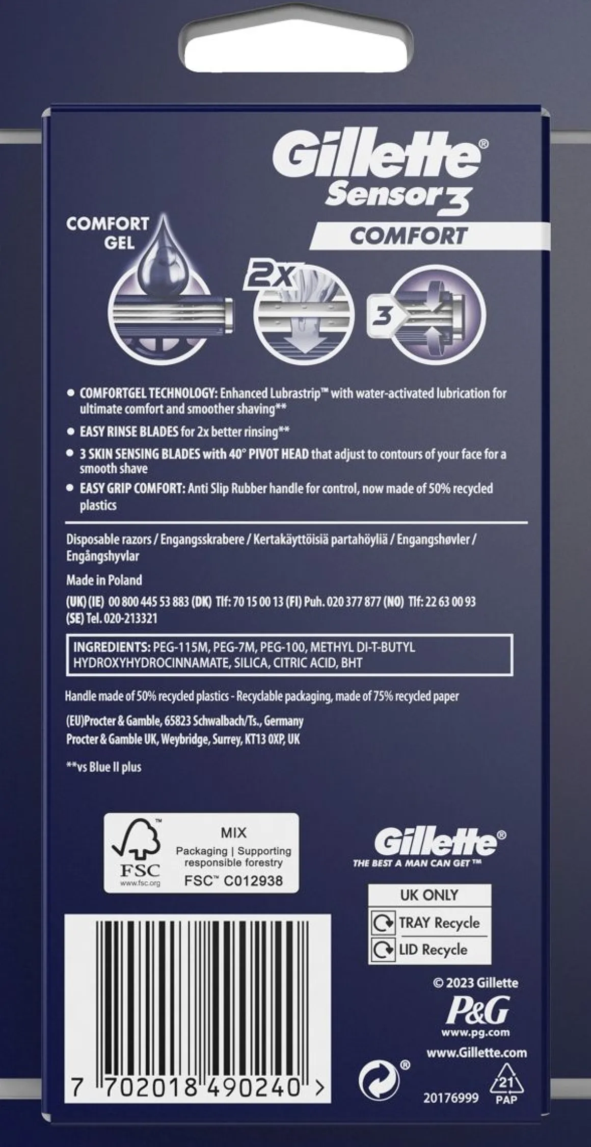 GILLETTE SENSOR 3 VARSITERÄT /4 4 KPL