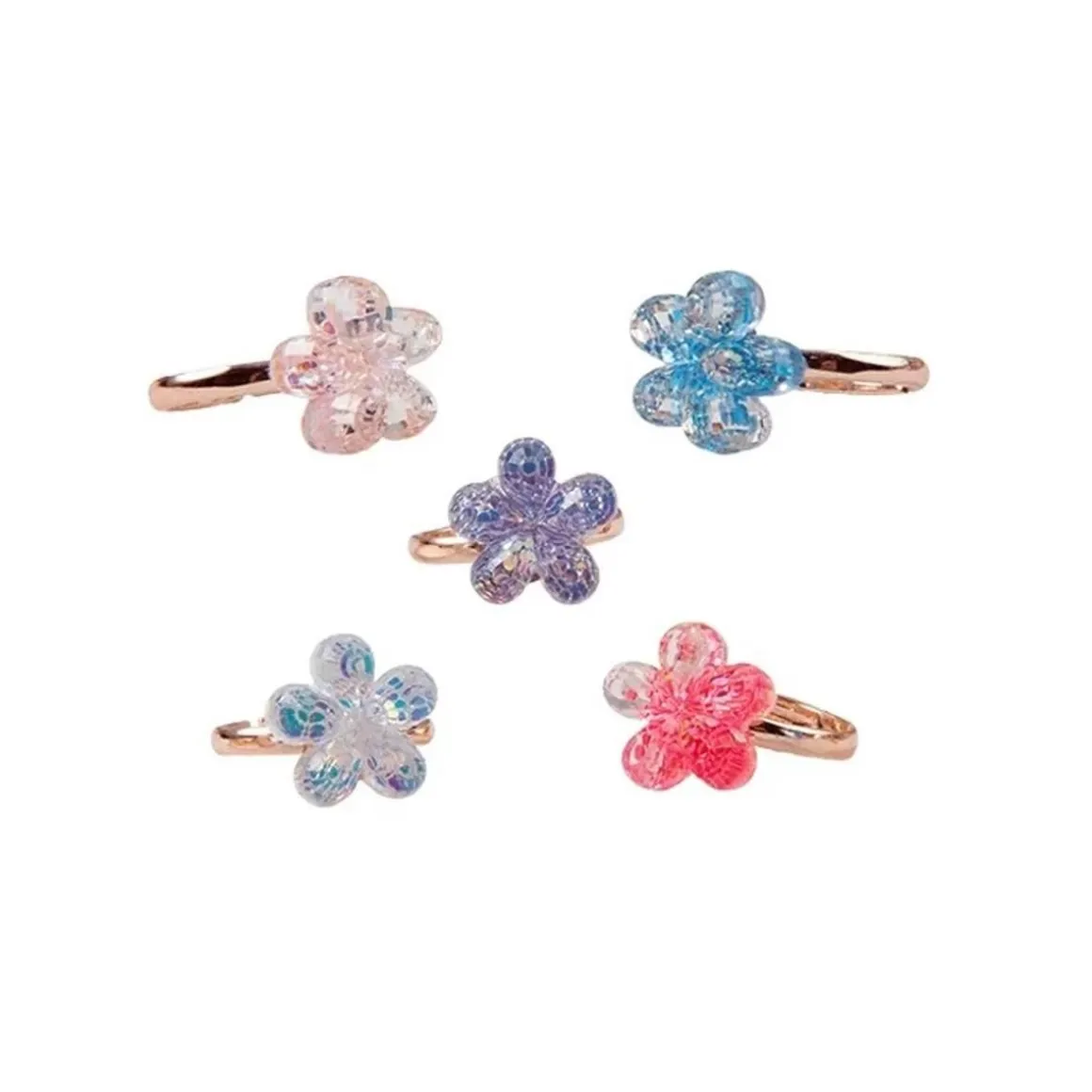 GREAT PRETENDERS BOUTIQUE SHIMMER FLOWER RINGS, 5 PCS