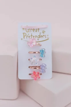 GREAT PRETENDERS BOUTIQUE SHIMMER FLOWER RINGS, 5 PCS