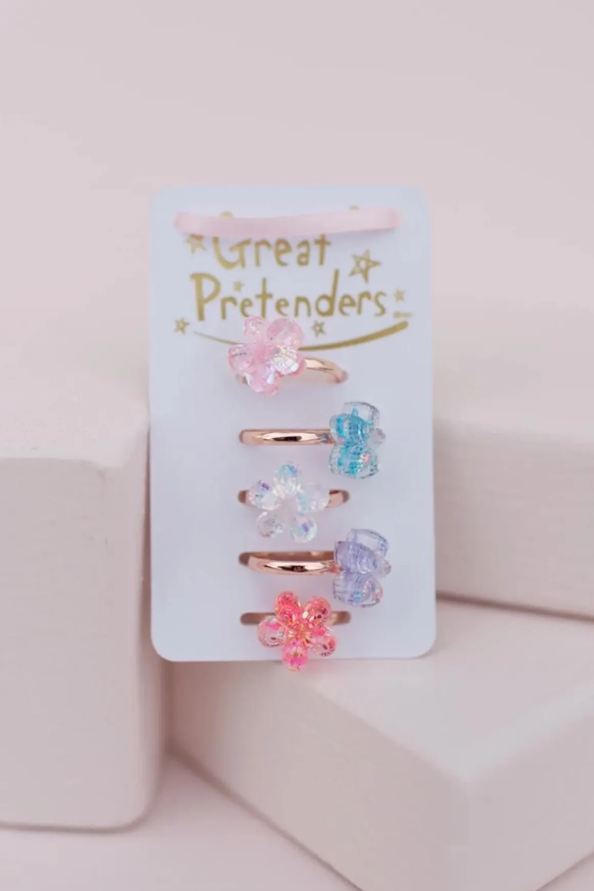 GREAT PRETENDERS BOUTIQUE SHIMMER FLOWER RINGS, 5 PCS