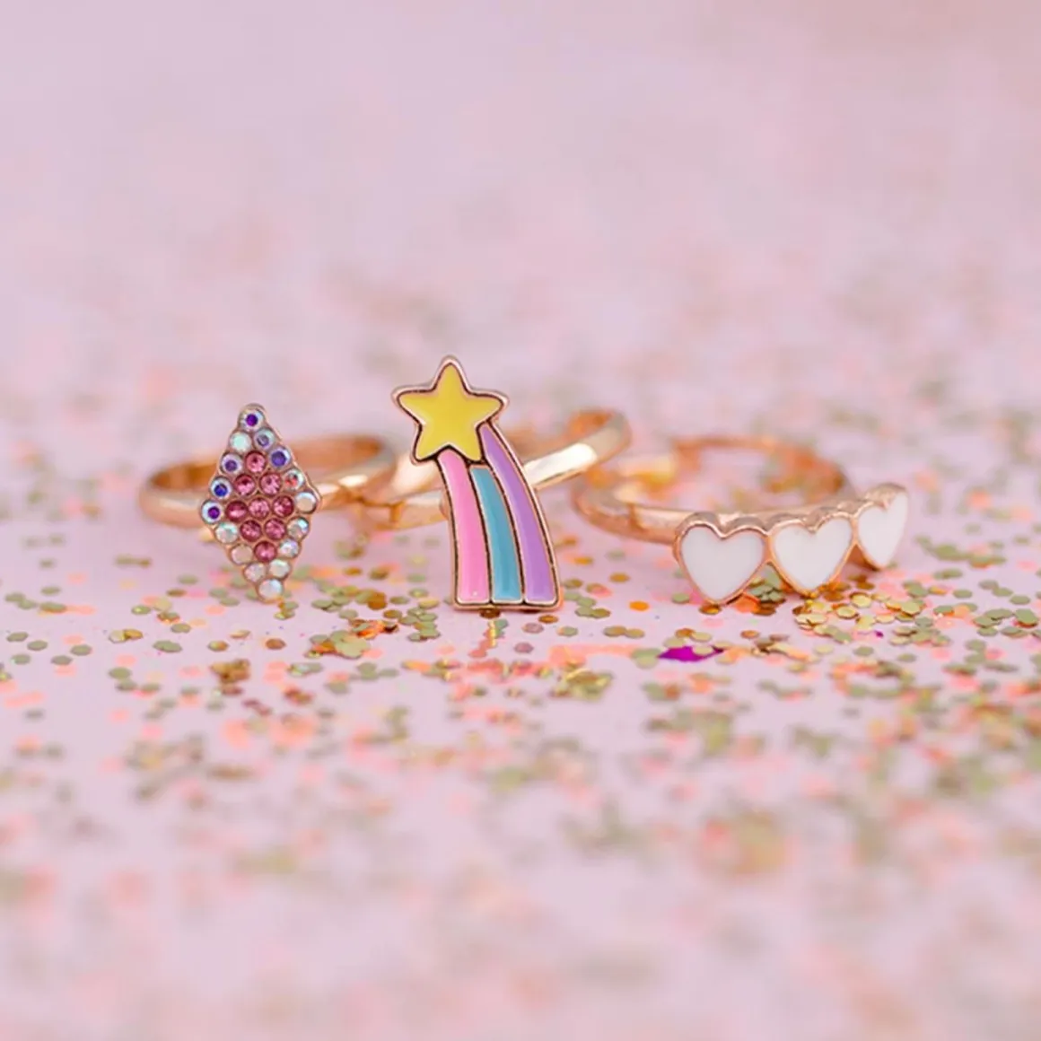 GREAT PRETENDERS BOUTIQUE HEART STAR RINGS, 3 PCS