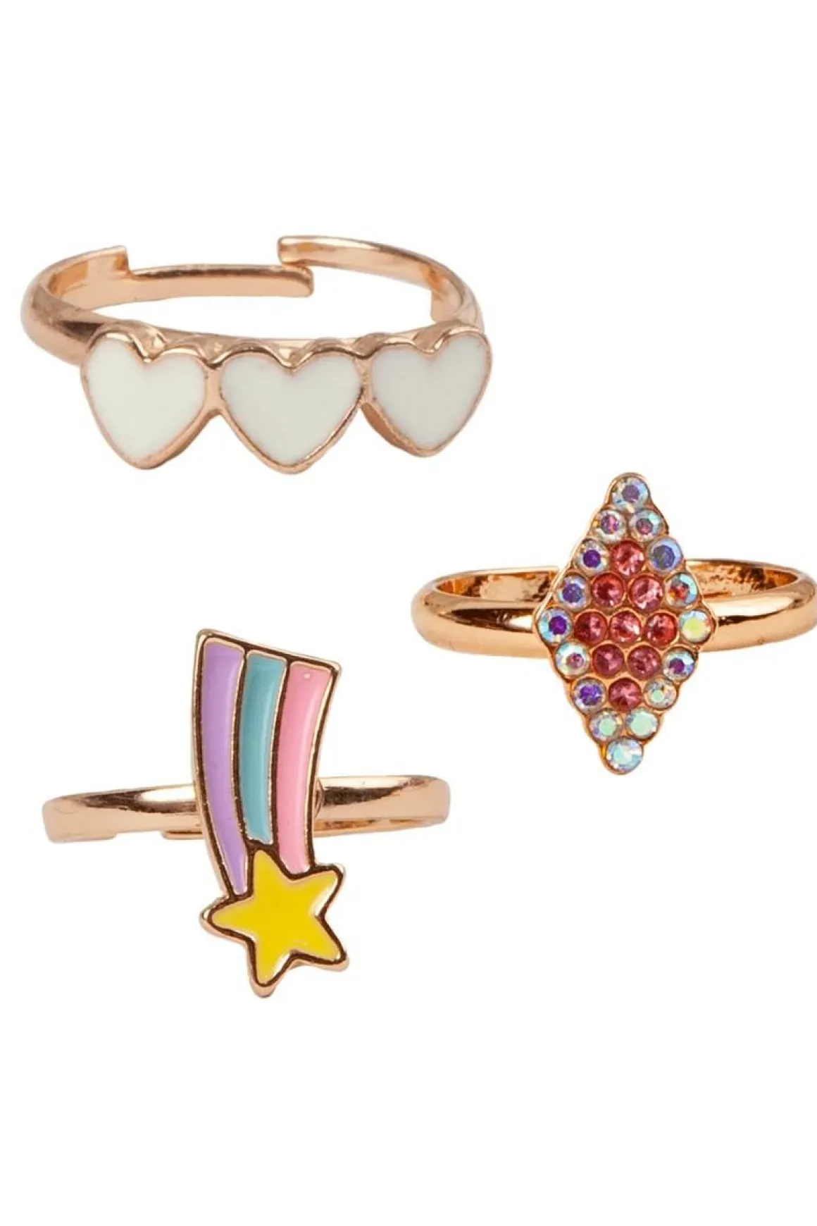 GREAT PRETENDERS BOUTIQUE HEART STAR RINGS, 3 PCS