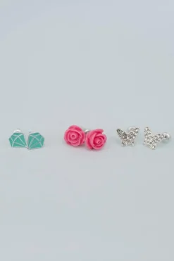 GREAT PRETENDERS BOUTIQUE ROSE STUDDED EARRINGS, 3 SETS