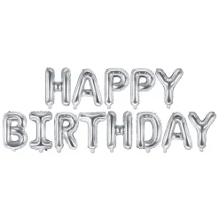 HAPPY BIRTHDAY KIRJAIMET FOLIOPALLOSETTI HOPEANVÄRINEN