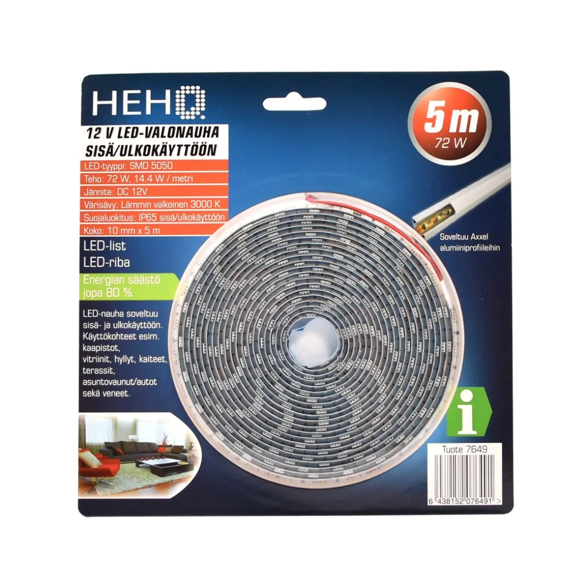 HEHQ LED NAUHA 5M 14.4W 3000K 12V DC