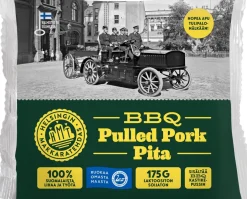 HELSINGIN MAKKARATEHDAS PULLED PORK PITA + BBQ-KASTIKE 175 G