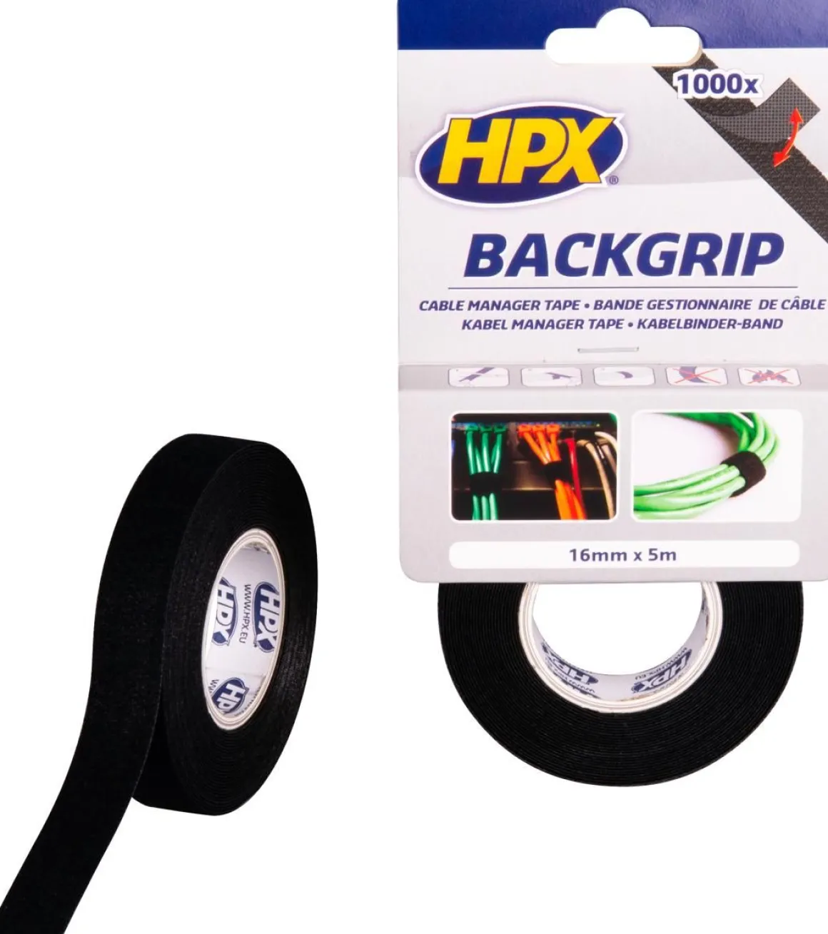 HPX BACKGRIP KIINNITYSNAUHA 16MMX5M MUSTA