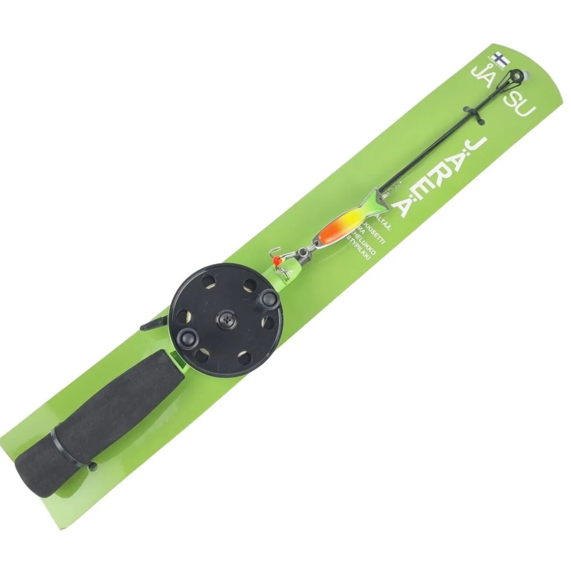 JASU PILKKISETTI 60MM LASIKUITUKÄRJELLÄ + SIIMA, VIEHELUKKO JA 60MM PYSTYPILKKI