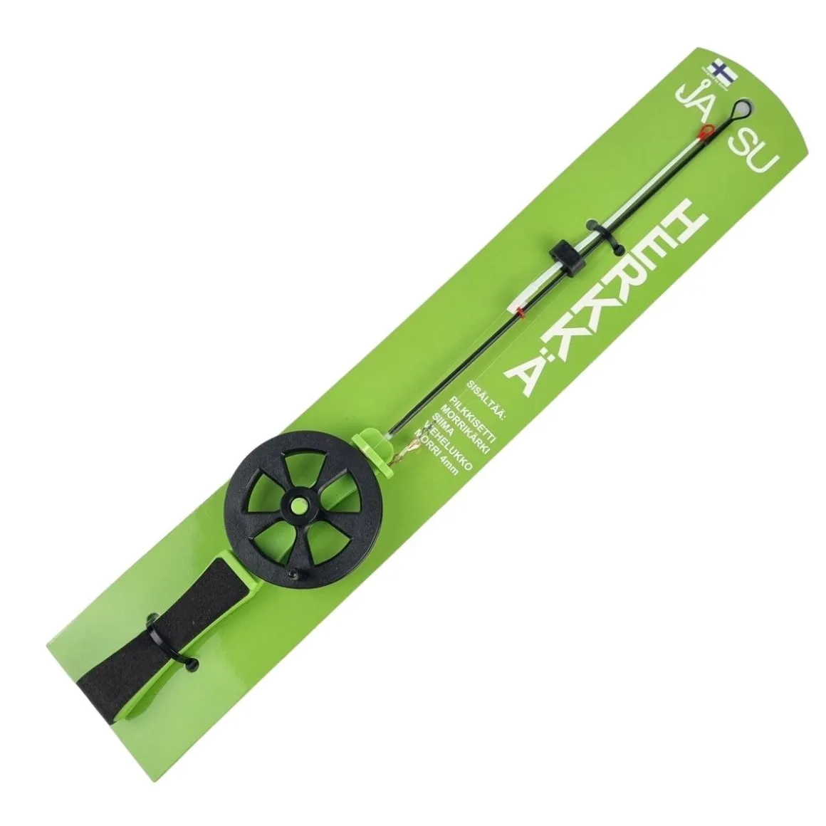 JASU PILKKIVAPA 50MM LASIKUITUKÄRJELLÄ + SIIMA, VIEHELUKKO JA MORRI 4MM KULTA