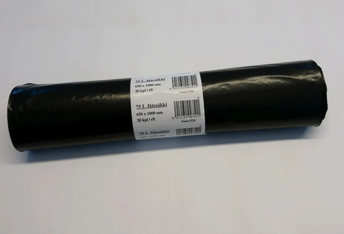 JÄTESÄKKI MUSTA 75 L, 650 X 1000 MM 20 KPL