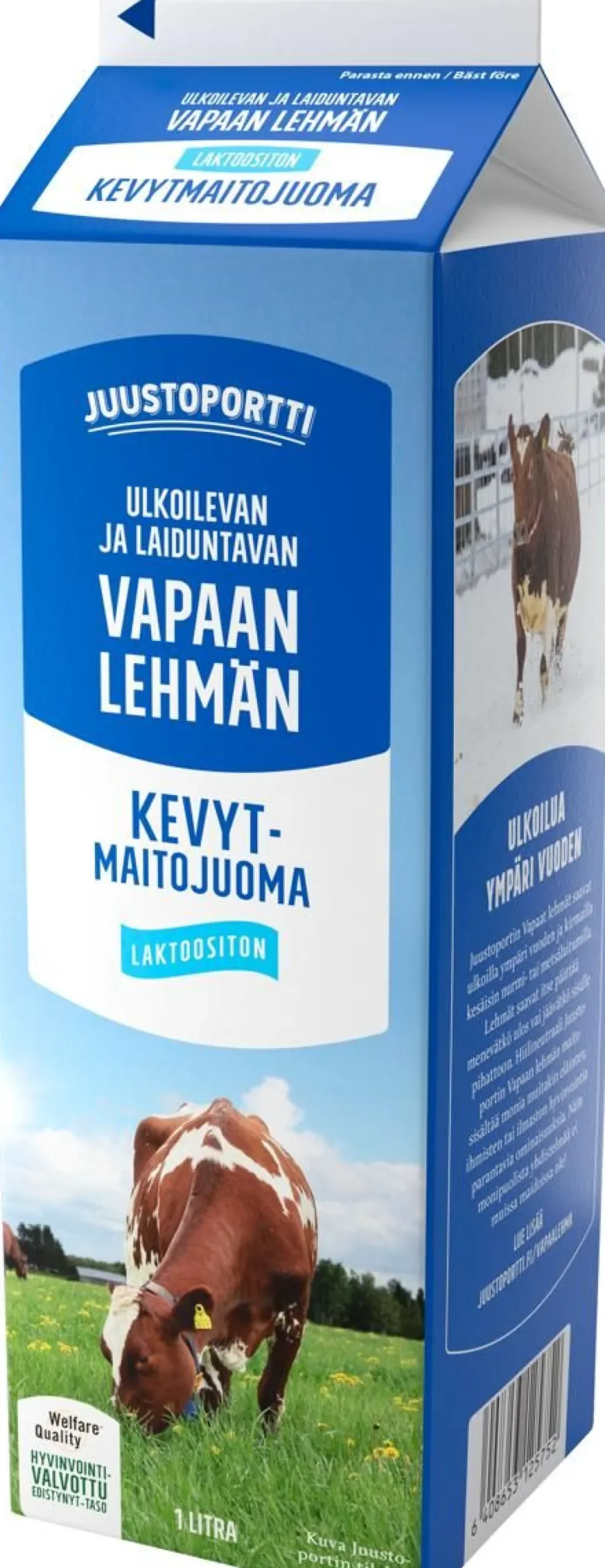JUUSTOPORTTI VAPAAN LEHMÄN LAKTON KEVYTMAITOJUOMA 1L