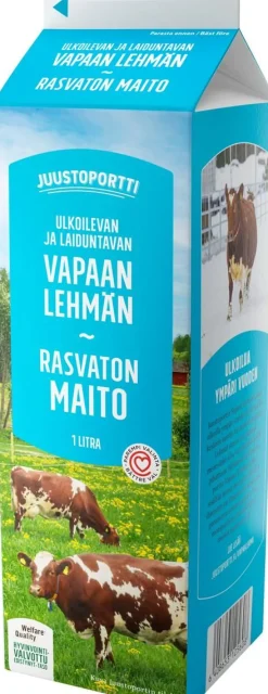JUUSTOPORTTI VAPAAN LEHMÄN RASVATON MAITO 1L