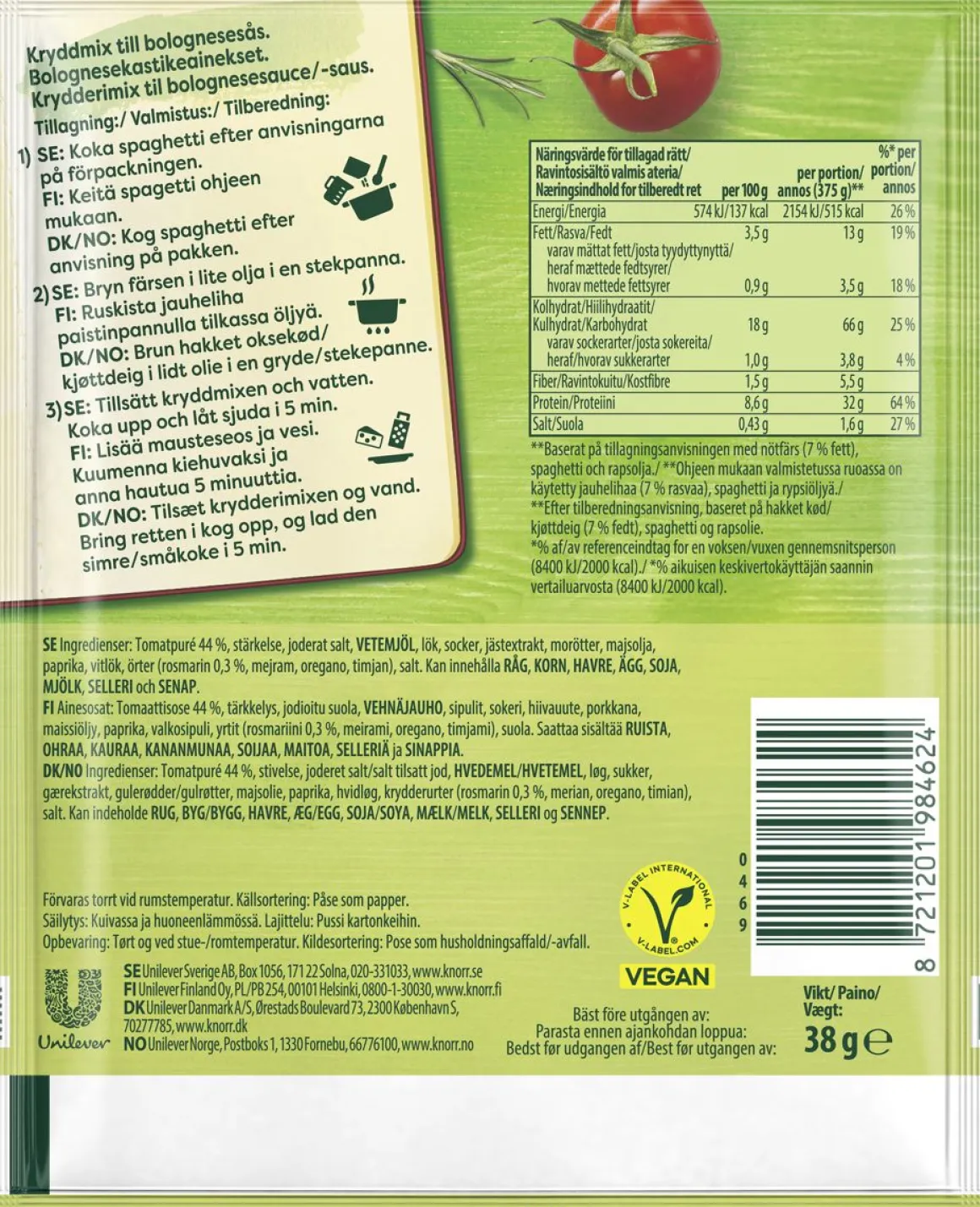 KNORR ATERIA-AINES SPAGHETTI BOLOGNESE 38 G