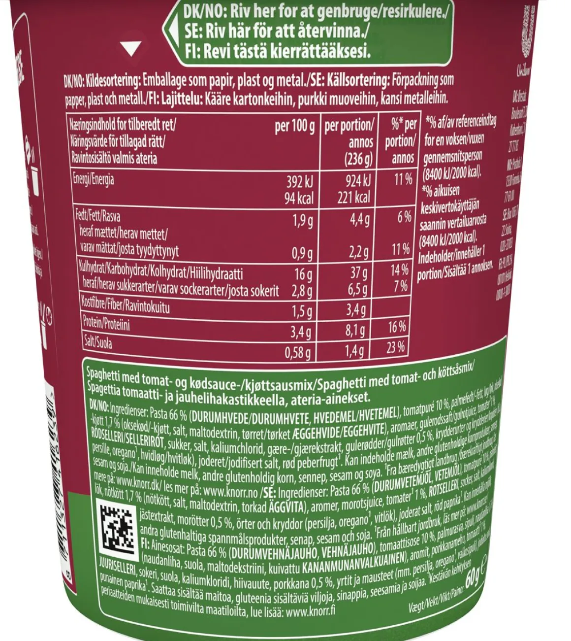 KNORR SNACK POT BOLOGNESE 60 G