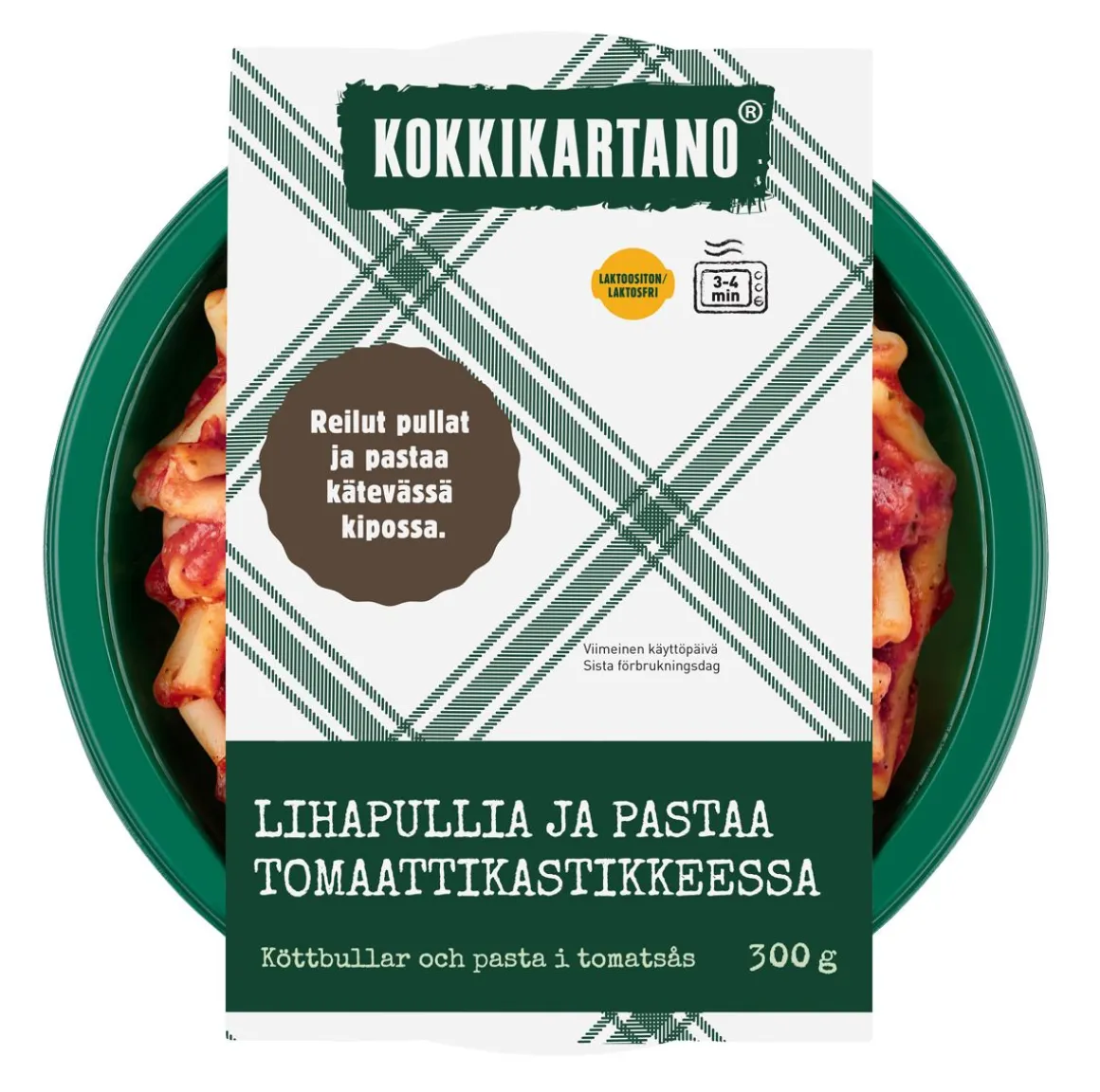 KOKKIKARTANO LIHAPULLIA JA PASTAA TOMAATTIKASTIKKEESSA 300 G