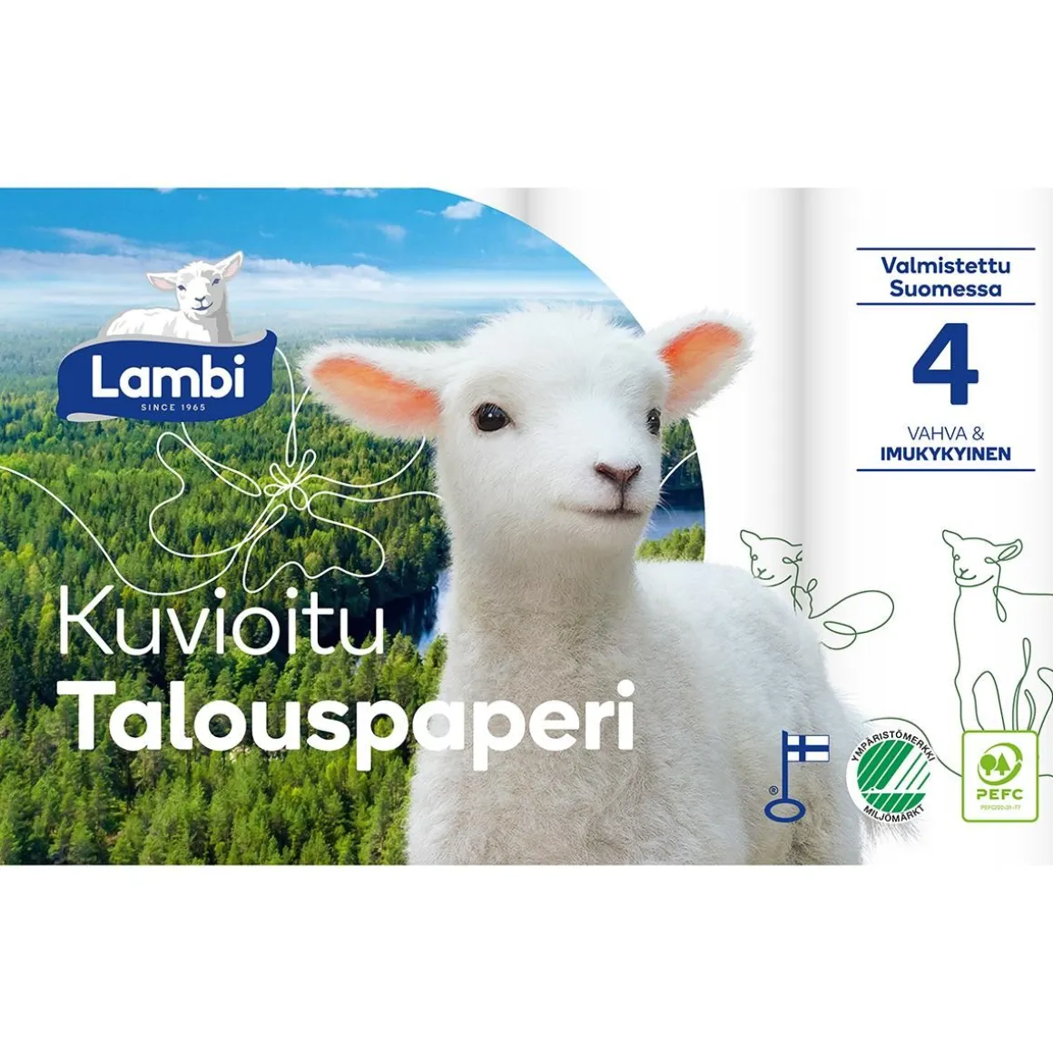 LAMBI TALOUSPYYHE KUVIOITU 4RL 4 KPL