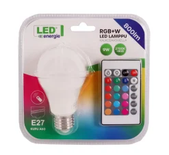 LED ENERGIE LED-VAKIOKUPULAMPPU 9W 800LM RGB+W 2700K A60/E27 KAUKOSÄÄTIMELLÄ