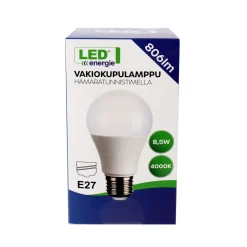 LED ENERGIE VAKIOKUPULAMPPU E27 HÄMÄRÄTUNNISTIN E27 A60 806LM 8,5W 4000K