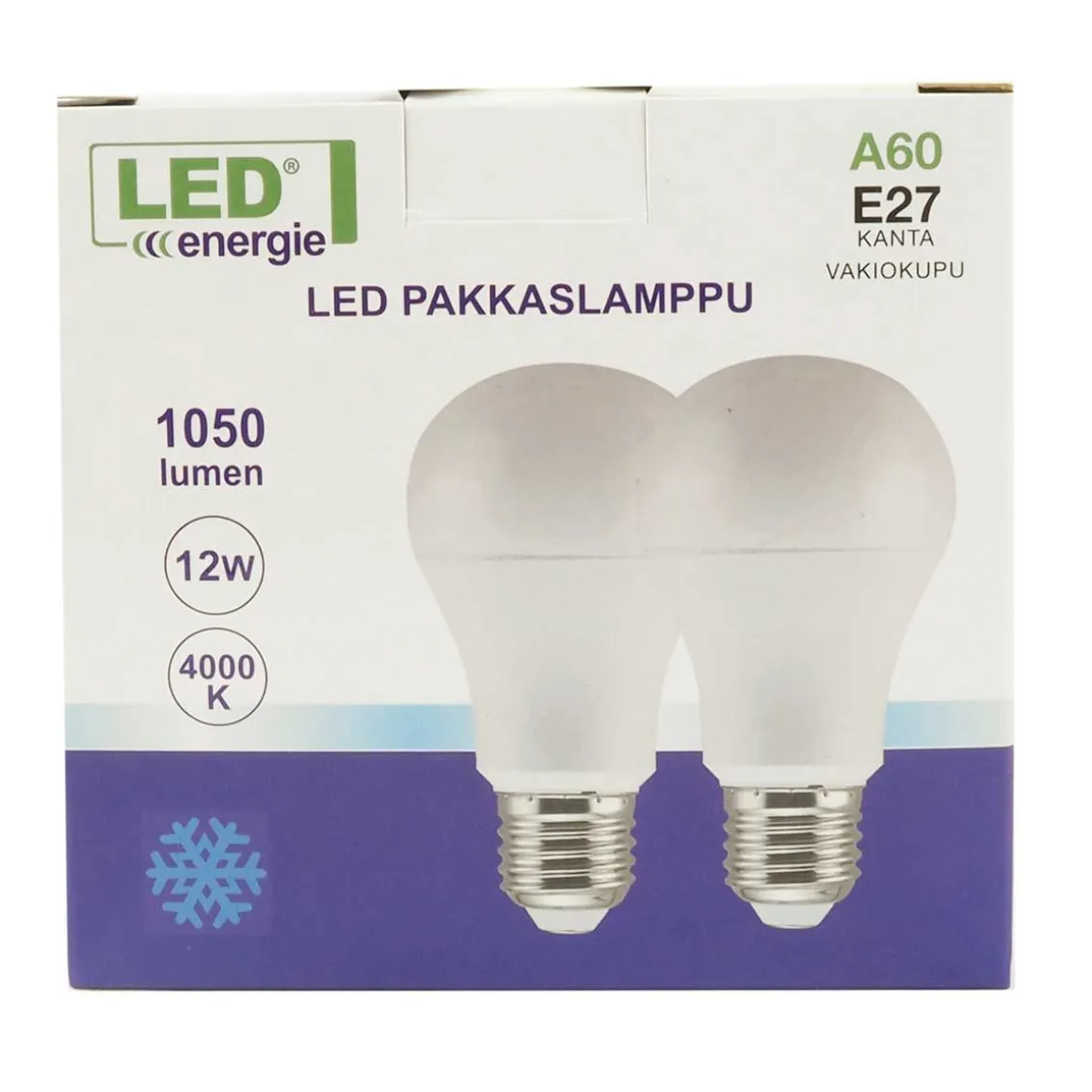 LED ENERGIE PAKKASLAMPPU LED 12W 1050LM 4000K A60/E27 2 KPL