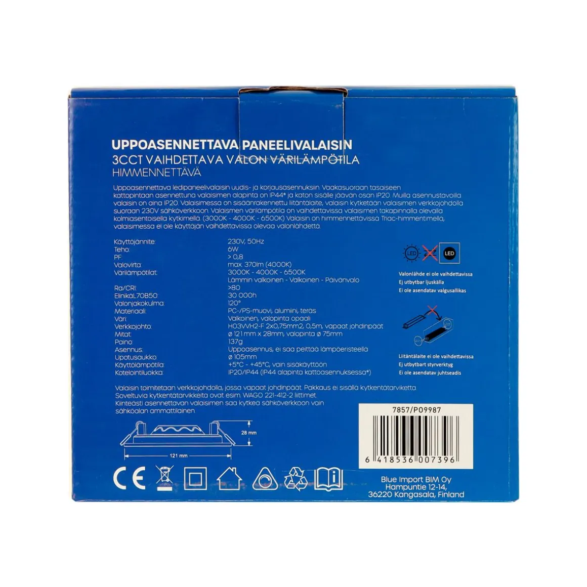 LED ENERGIE PANEELIVALAISIN LED 6W, 370LM, UPPO, 3CCT+HIMMENNET