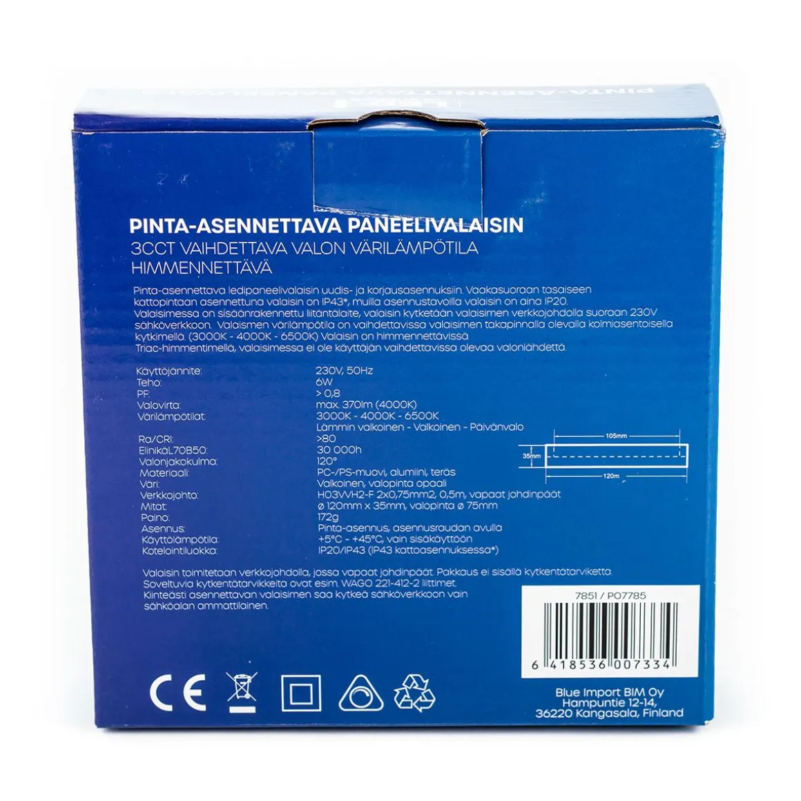 LED ENERGIE PANEELIVALAISIN LED 6W, 370LM, PINTA, 3CCT + HIMMEN