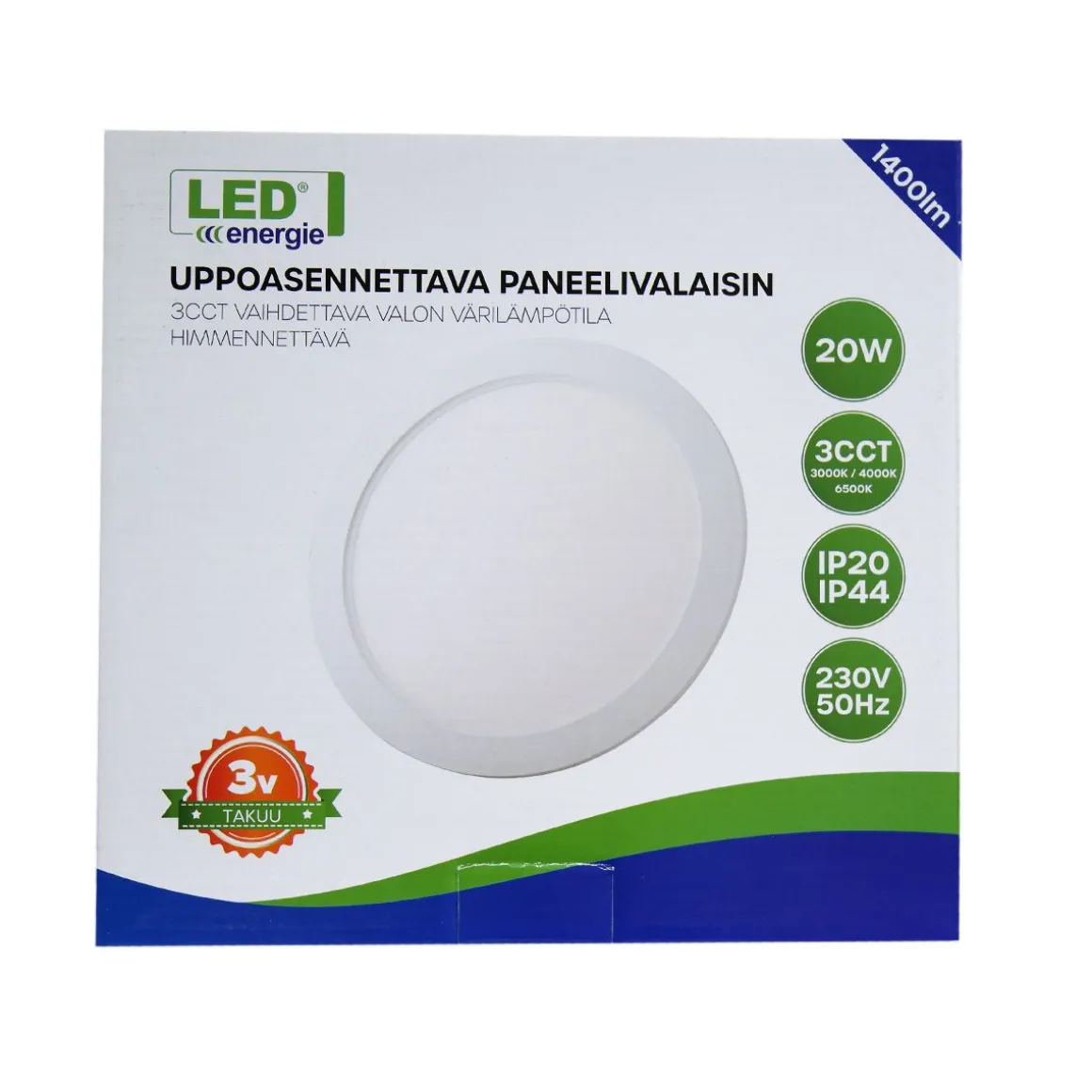 LED ENERGIE PANEELIVALAISIN LED 20W, 1400LM, UPPO, 3CCT+HIMMENN