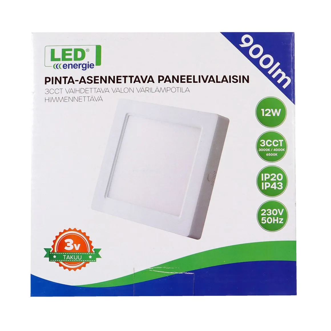 LED ENERGIE PANEELIVALAISIN LED 12W, 900LM, PINTA, 3CCT+HIMMENN