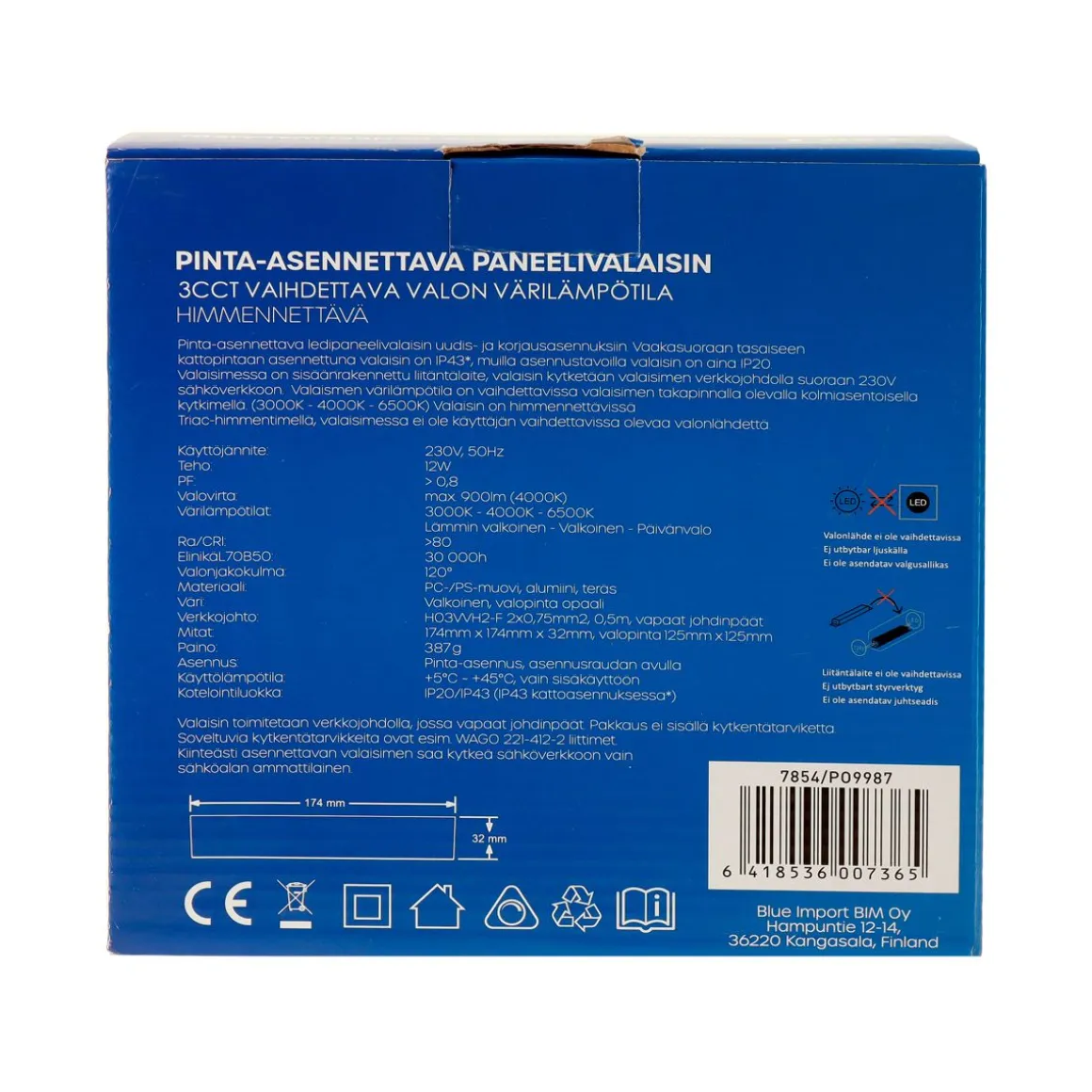 LED ENERGIE PANEELIVALAISIN LED 12W, 900LM, PINTA, 3CCT+HIMMENN