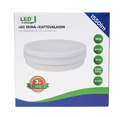 LED ENERGIE SEINÄ-/KATTOVALAISIN IP44 1550LM 18W 4000K, VALKOINEN