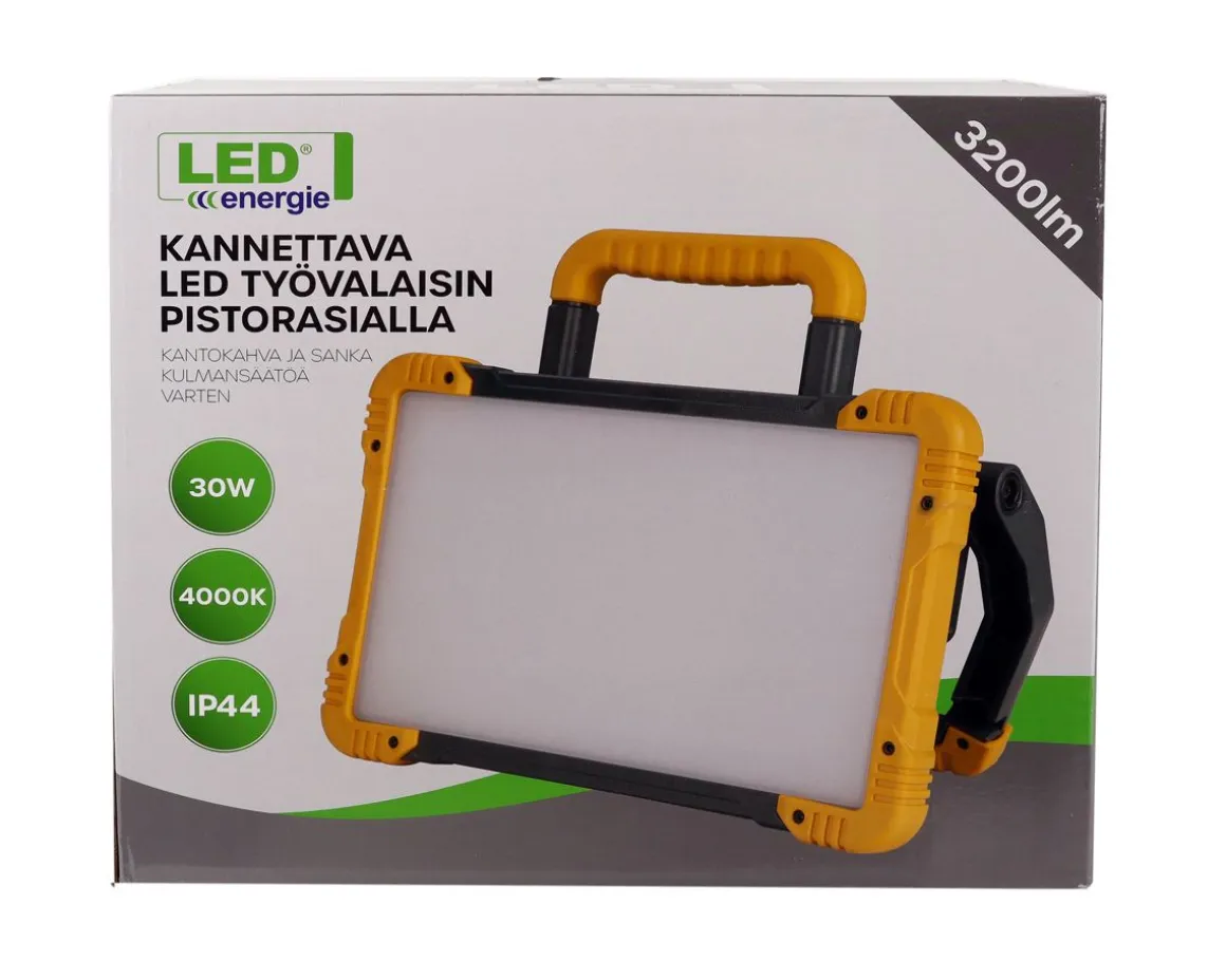 LED ENERGIE TYÖVALAISIN 30W 3200LM IP44 KANNETTAVA PISTORASIALLA