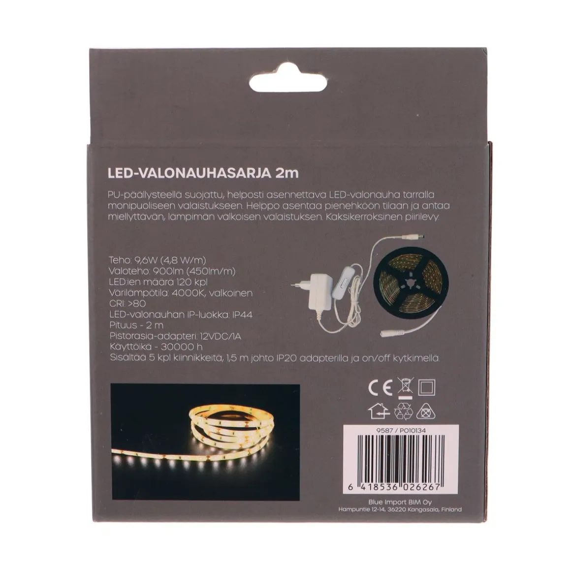 LED ENERGIE VALONAUHASARJA 2M 9,6W 900LM 4000K IP20/IP44