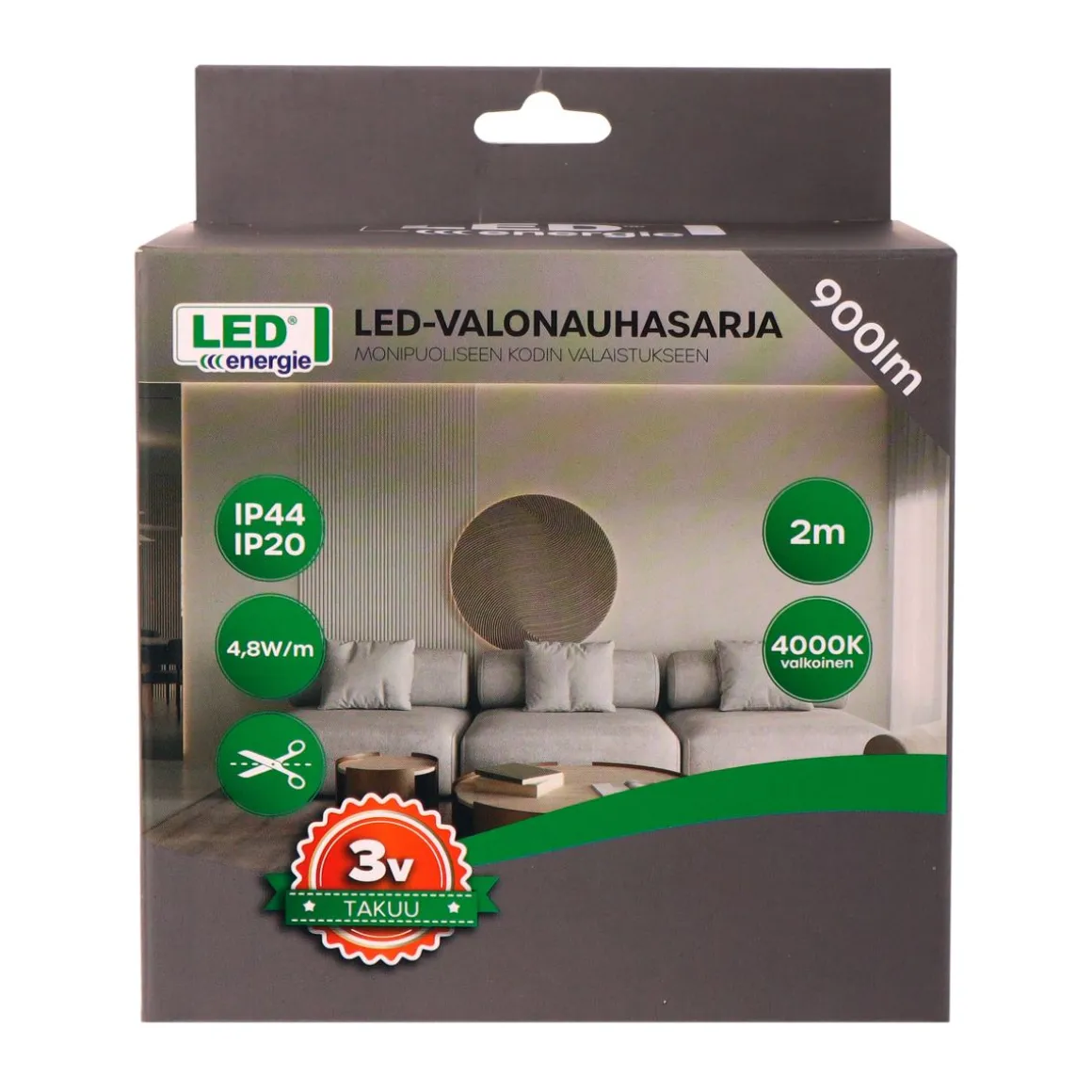 LED ENERGIE VALONAUHASARJA 2M 9,6W 900LM 4000K IP20/IP44