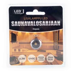 LED ENERGY LED SAUNAVALOSARJAN LISÄLAMPPU, 5M JOHTO, HOPEA (TEFLON)